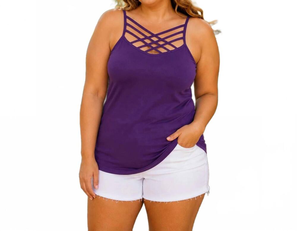 NEW ZENANA strappy criss cross seamless camisole – plus in dark purple
